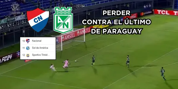 Nacional otra vez perdió. Foto captura de pantalla CONMEBOL, logos Wikipedia, tabla de Google.