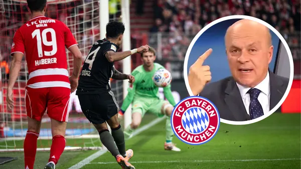 Ojo al comentario de Carlos Antonio Vélez sobre el partidazo de Luis Díaz Foto: FC Bayern, Escudoteca y Captura de Win Sports