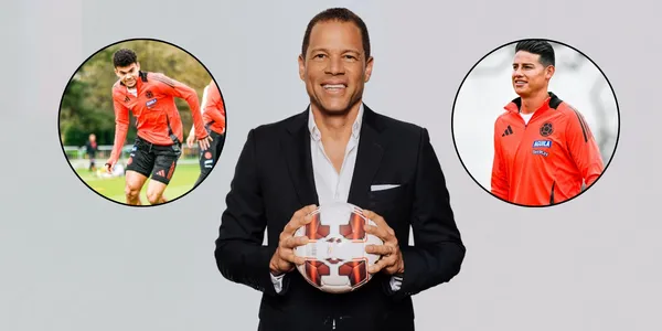 Óscar Córdoba con un balón de fútbol, James y Díaz entrenando. Foto de Córdoba tomada de Planeta de Libros, Díaz y James de FCF.