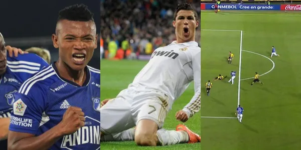 Óscar Cortés en Millonarios FC le marcó un golazo a lo Cristiano Ronaldo a Peñarol de Uruguay.