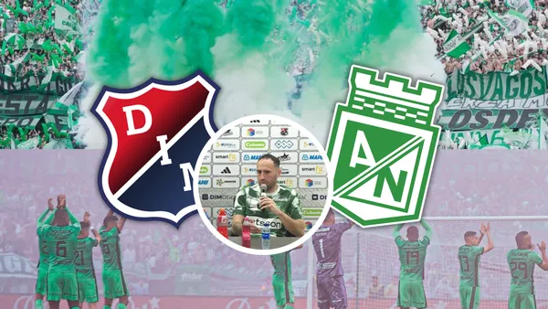 Ospina fue consultado por el Clásico Paisa y su respuesta llamó la atención. Foto: Escudoteca, Nacionaloficial y Captura de DIMAYOR