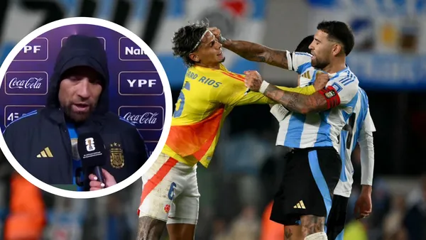 Otamendi terminó llorando tras el cruce con Ríos y lo tildan de “otro Dibu”. Foto: X y Captura de Telefé