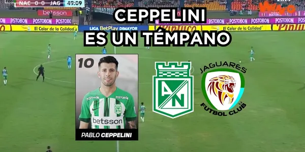 Pablo Ceppelini con bajo nivel en Atlético Naional. Foto tomada de captura de pantalla de Win Sports y Twitter Atletico Nacional.