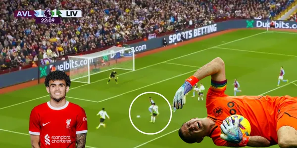 Partido del Liverpool contra el Aston Villa y Dibu Martínez tirado en el césped