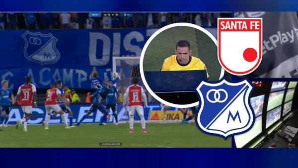 ¿Penal claro? Ortega se "embolató" y dejó pasar la jugada que marcó el clásico en Bogotá Foto: Escudoteca y Captura de Win Sports