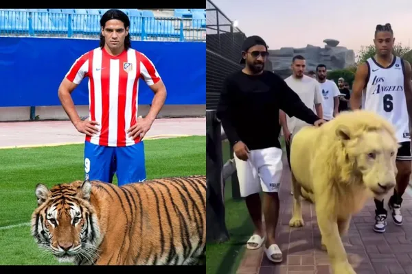Radamel Falcao es conocido como El Tigre y sorprendió que un jugador del Real Madrid apareció junto a un león en sus vacaciones.