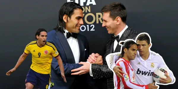 Radamel Falcao junto a Lionel Messi y Cristiano Ronaldo