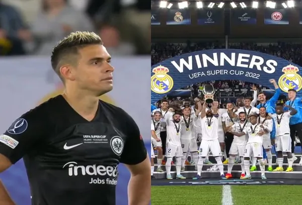 Rafael Santos Borré jugó contra el Real Madrid, pero no tuvo la suerte de superarlos.