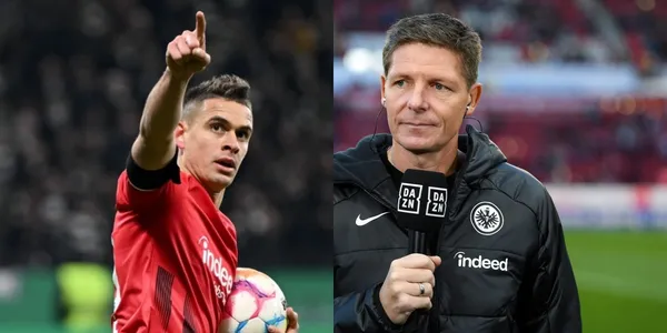 Rafael Santos Borré marcó un golazo en Alemania y su entrenador Oliver Glasner tuvo un peculiar gesto.