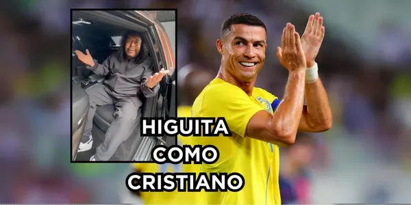 René Higuita por todo lo alto en Inglaterra. Foto tomada de CR7 de Sports Illustrated e Higuita de Twitter @BochaJimenez.