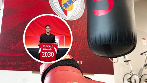 Richard Ríos y la bienvenida que Nicolás Otamendi le dio en Benfica Foto: SL Benfica