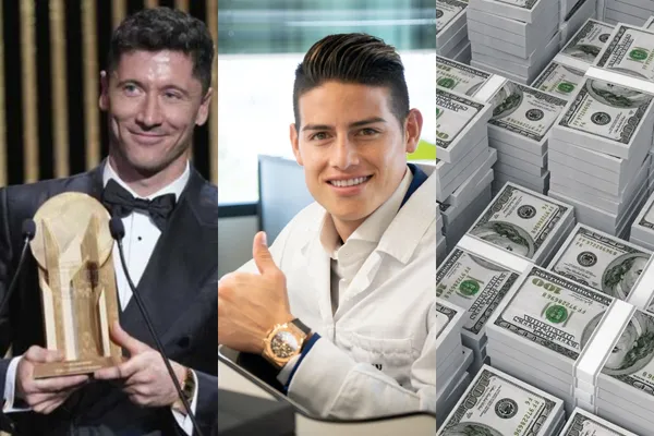 Robert Lewandowski recibió un reconocimiento en los premios del Balón de Oro y usó un reloj discreto, en cambio James Rodríguez tiene unos que valen miles de dólares.
