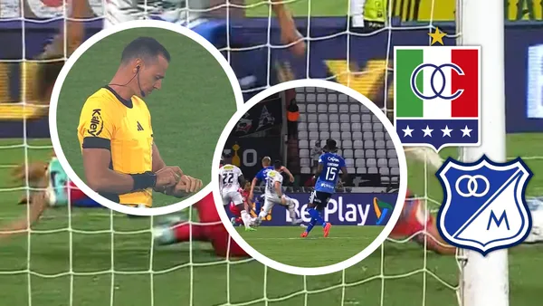 Roldán mostró el video clave que explica por qué no hubo penal para Millonarios. Foto: Escudoteca y Captura de Win Sports