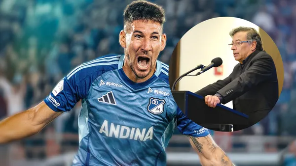 Santiago Giordana, atacante de Millonarios y Gustavo Petro Foto: MFC y Gustavo Petro