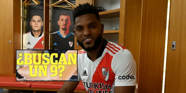 Se le viene un reto a Borja. Foto de Borja tomada de Twitter @RiverPlate y foto del aviso de tapas Diario Olé.