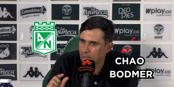 Se reveló que pasará con Bodmer. Foto de Bodmer tomada de rueda de prensa DIMAYOR, logo de Nacional de Wikipedia.