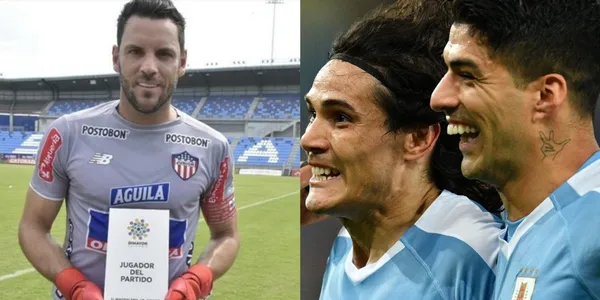 Sebastián Viera aprovechó que Edinson Cavani, Luis Suárez y Diego Godín visitaron Barranquilla con la Selección de Uruguay y les regaló la camiseta de Junior.