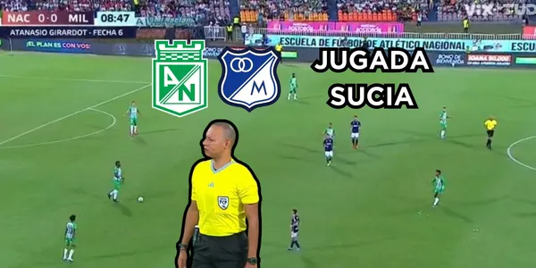 Un jugador de Millonarios FC jugó sucio. Foto captura de pantalla de Win Sports.
