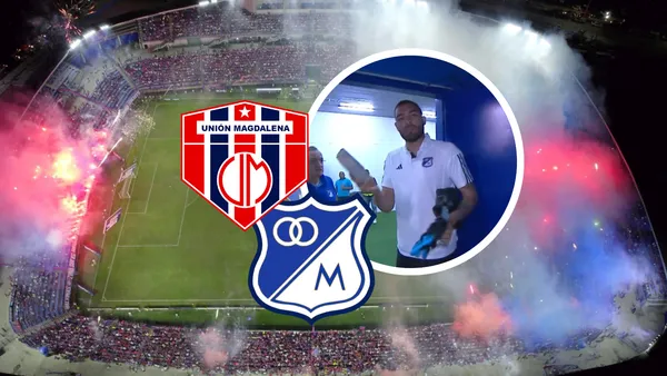 Unión Magdalena vs Millonarios Foto: Captura de Win Sports, Escudoteca y Unión Magdalena
