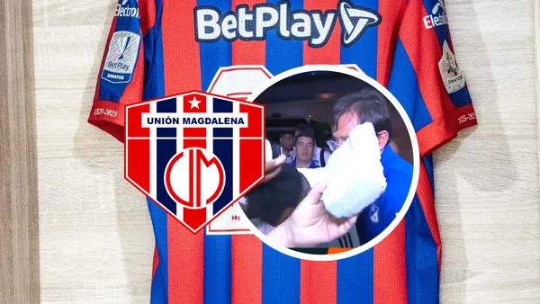 Unión Magdalena vs Millonarios Foto: Escudoteca, Unión Magdalena y Captura de Win Sports