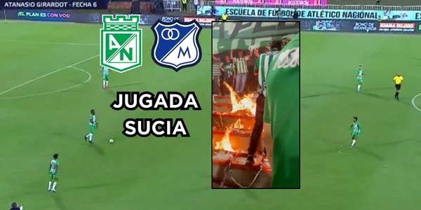 Unos supuestos hinchas de Nacional actuaron mal. Foto captura de pantalla de Win Sports y Twitter.
