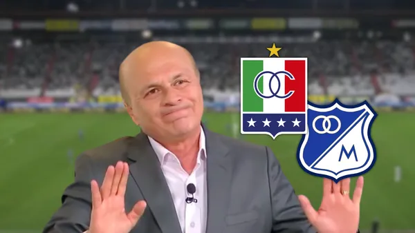 Vélez lanzó un comentario sarcástico que se volvió viral tras el Once Caldas vs Millonarios. Foto: Escudoteca y Captura de Win Sports