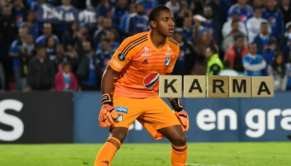 Wuilker Faríñez con el traje de Millonarios.