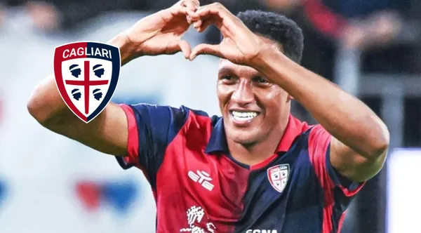 Yerry Mina celebrando con Cagliari. FOTO: 'X'