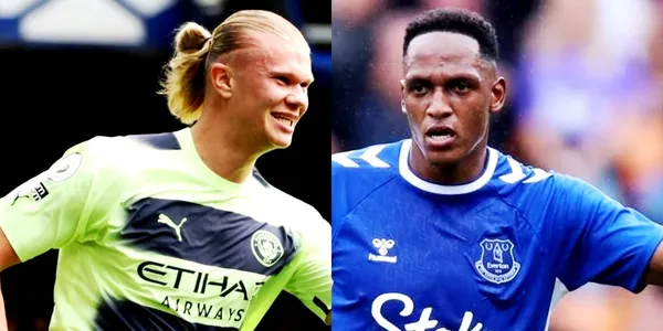 Yerry Mina en el Everton sufrió contra el Erling Haaalnd y todo el Manchester City.