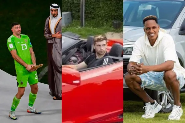 Yerry Mina y el humilde auto que tiene Yerry Mina mientras El Dibu Martínez ostenta un Ferrari de alto costo.