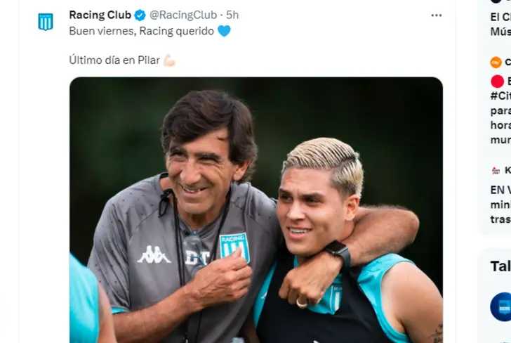 El gesto de Gustavo Costa con Juan Fernando Quintero en Racing&nbsp;