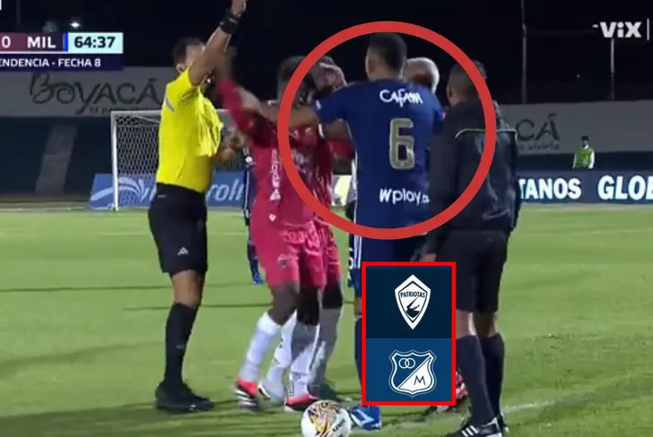 Óscar Vanegas salió a buscar pelea en Millonarios vs Patriotas (Cortesía Win Sports captura de pantalla)&nbsp;