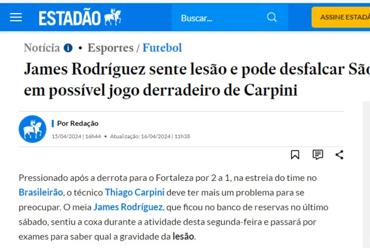Estadao hablando sobre lesión de James (Captura de pantalla)