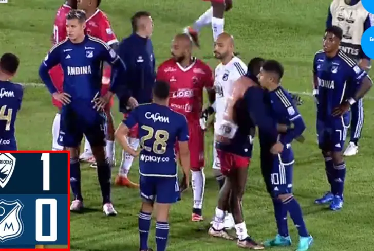 Reacción de los jugadores de Millonarios tras derrota ante Patriotas (Captura de pantalla cortesía Win Sports)