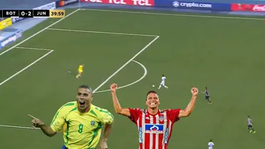 Carlos Bacca del Junior FC contra Botafogo. Foto captura de pantalla de ESPN y El Colombiano.