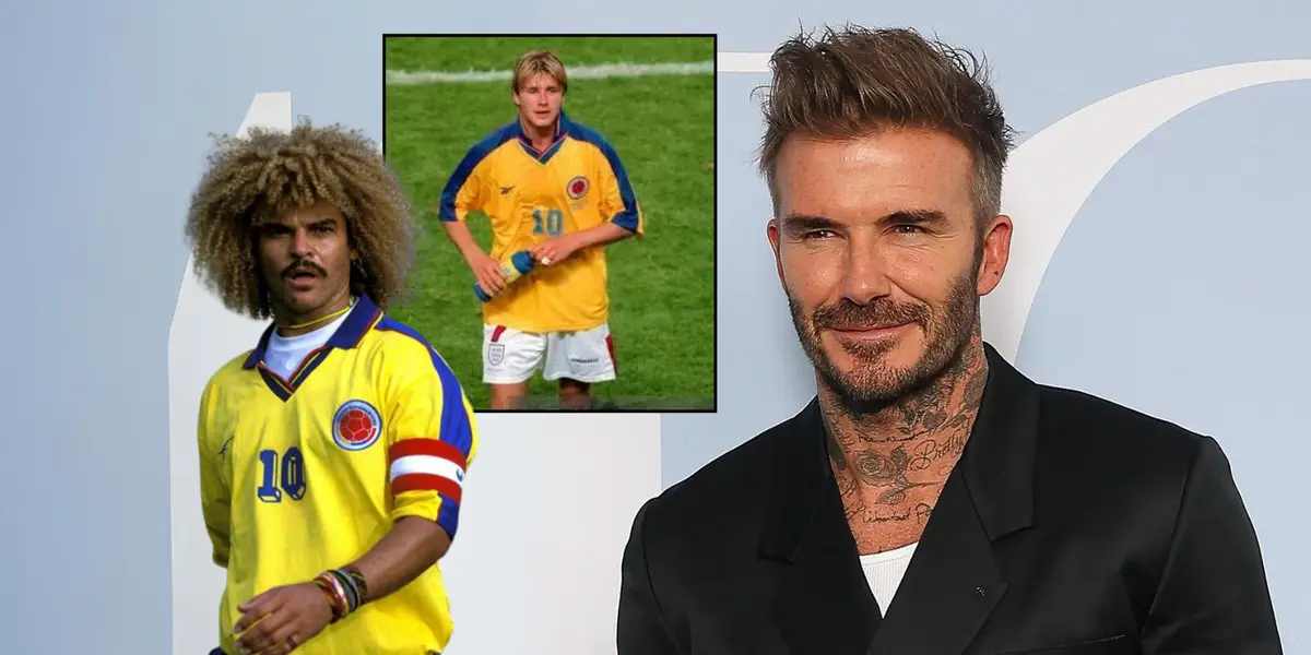 David Beckham jugador de la Selección Inglaterra y Carlos Valderrama jugador de la Selección Colombia