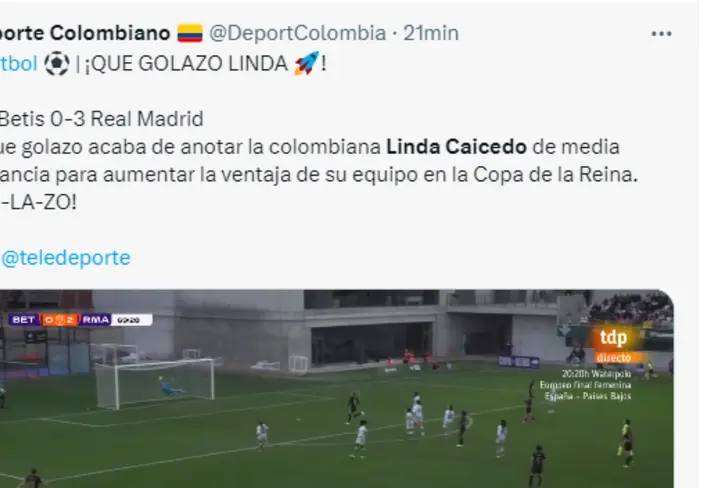 Golazo de Linda Caicedo en Real Madrid vs Betis en liga Femenina de España&nbsp;
