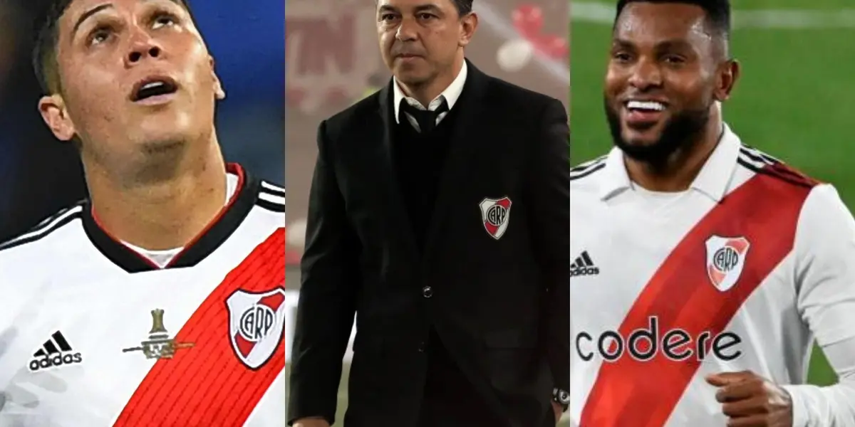 Juan Fernando Quintero y Miguel Ángel Borja recibieron buenas noticias en River Plate con Marcelo Gallardo antes de su partida.