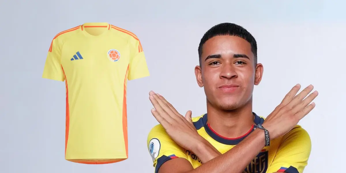 Kendry Páez jugador de la Selección Ecuador junto a camiseta de la Selección de Colombia