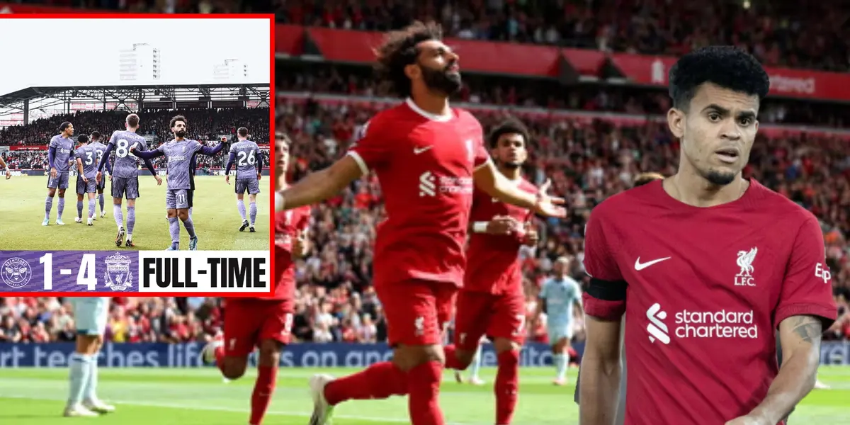 La acción egoísta de Salah con Luis Díaz vs Brentford  (Foto redes Liverpool, RCN y Transfermarkt)