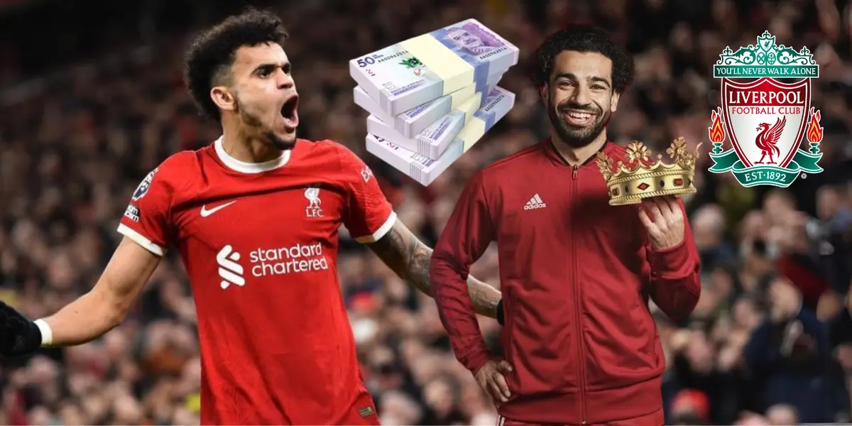 Luis Díaz y Mohamed Salah jugadores del Liverpool de Inglaterra