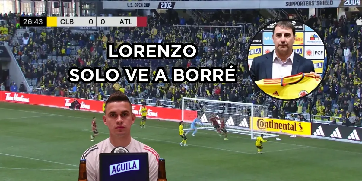   Parece que Lorenzo solo ve a Borré. Fotos de Borré y Lorenzo de FCF Web Site, juego captura de pantalla Twitter @PSierraR. 