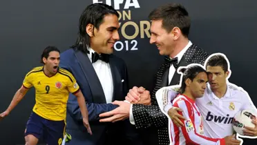 Radamel Falcao junto a Lionel Messi y Cristiano Ronaldo