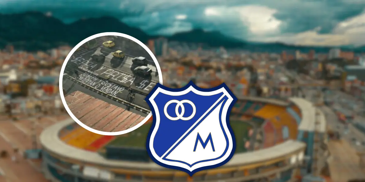 A horas de la serie de vuelta por Copa Colombia vs. Envigado, mira lo que hicieron los hinchas de Millos Foto: Captura de X, Escudoteca y Alcaldía de Bogotá
