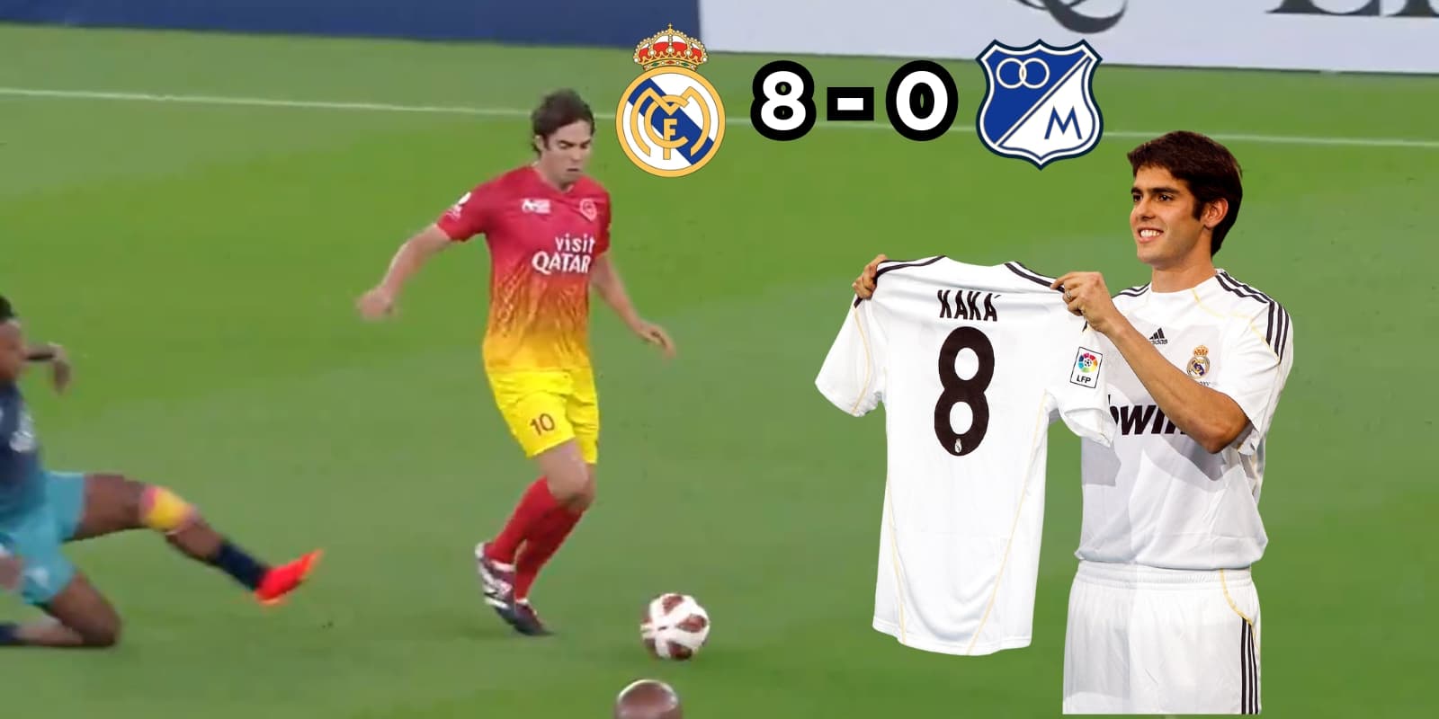 A Kaká le jugaron sucio por estos días. Foto de Kaká tomada de Twitter @realmadrid, captura de pantalla de Giralt en Twitter, logos Wikipe