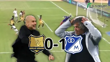 Águilas vs Millonarios Foto: Captura de Win Sports, Escudoteca, Futbolred y Marca