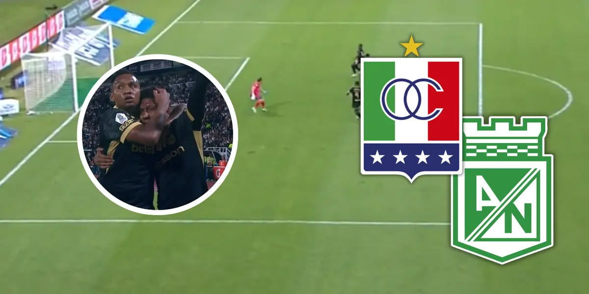 Al final de la primera parte Nacional vence a Once Caldas aunque tiene un grave problema Foto: Escudoteca y Captura de Win Sports