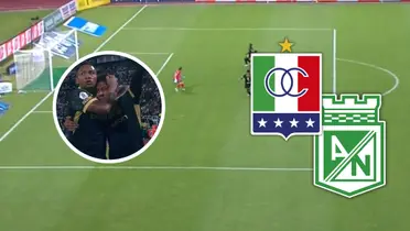 Al final de la primera parte Nacional vence a Once Caldas aunque tiene un grave problema Foto: Escudoteca y Captura de Win Sports