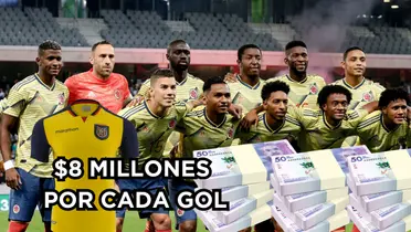 Al jugador le pagan bien por cada gol. Foto tomada de Revista Semana, pesos de 123RF, camiseta de Ecuador de El Universo.