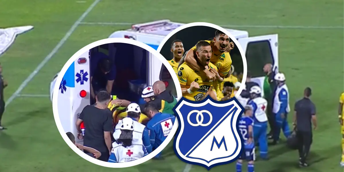 ¡Alarma en Bucaramanga! Terrible choque de Pons en VIDEO. Foto: Captura de Win Sports, Conmebol y Escudoteca